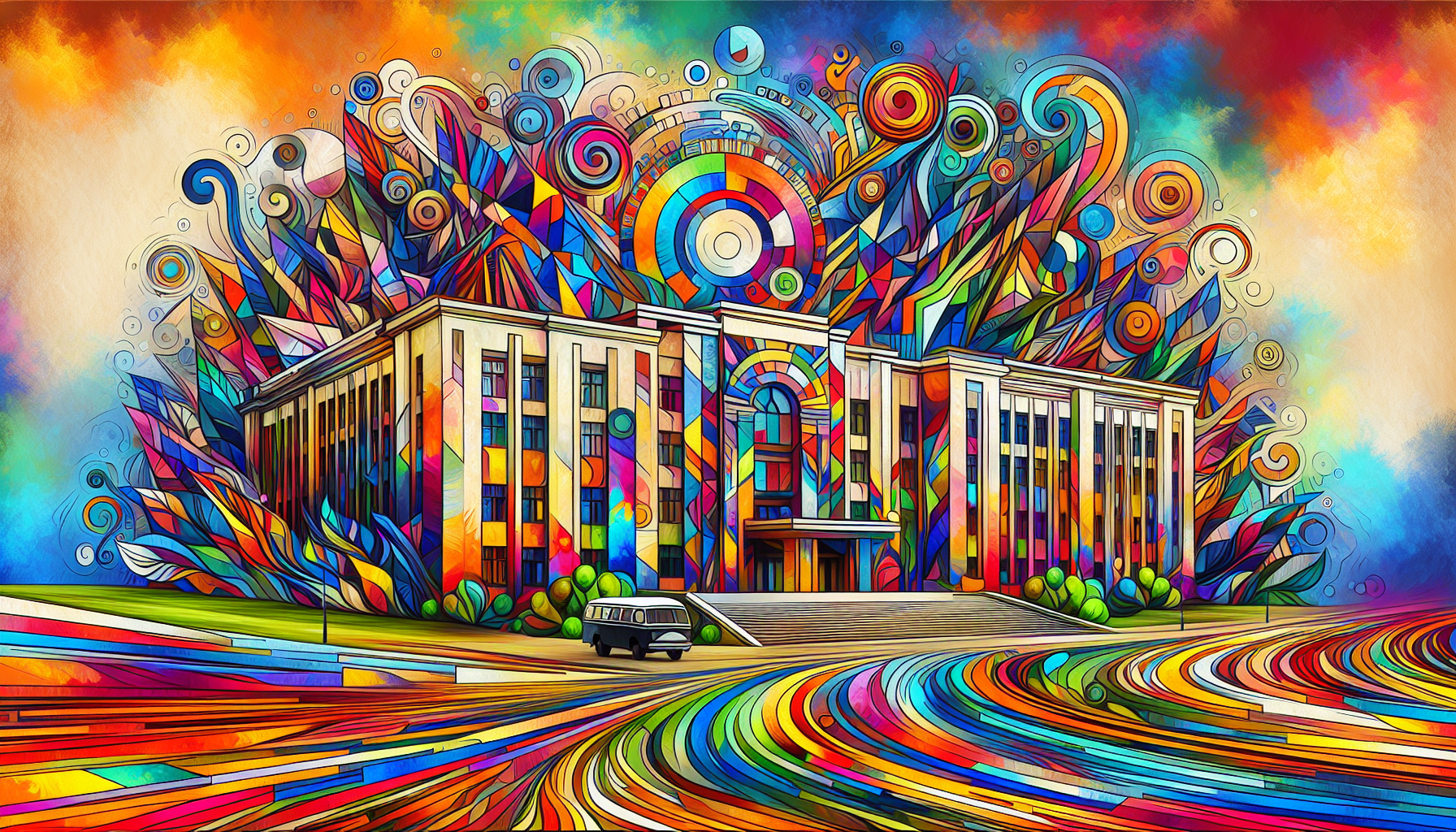 Paisajes que te observan: Okuda San Miguel transforma el Colegio Miramadrid con sus coloridos murales